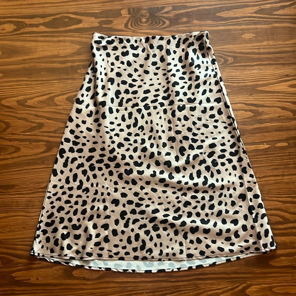 Satin Cheetah Midi Skirt